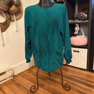 Cherokee Green Scrub Jacket — Long Sleeve — Size Small — Multiple Pockets